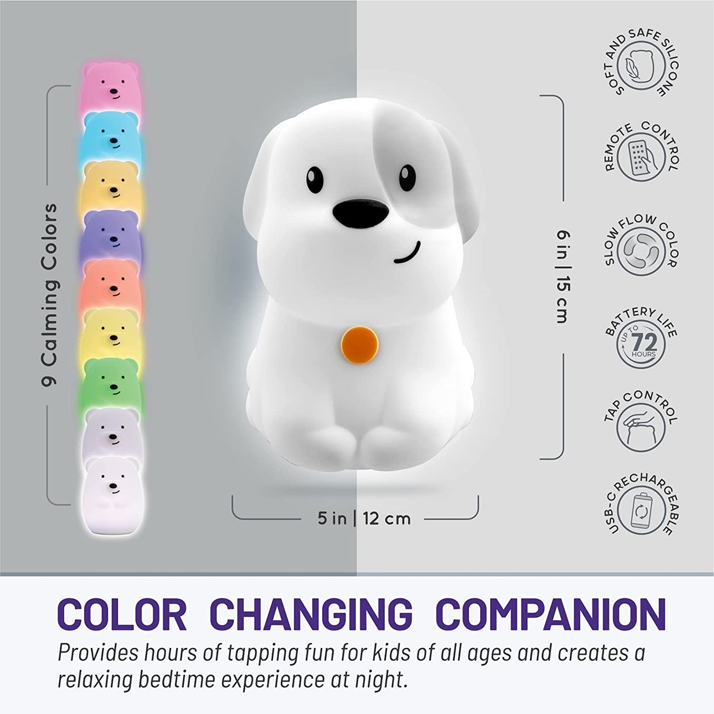 Remote Control Puppy Night Light for Children - Soft Soothing LED Nursery Lamp for Babies & Kids - Improve Sleep Quality with Adjustable Brightness & Timer