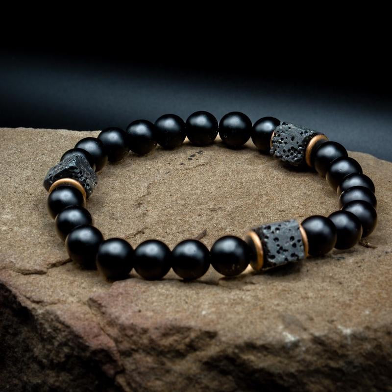 Onyx and Cubed Lava Beaded Bracelet