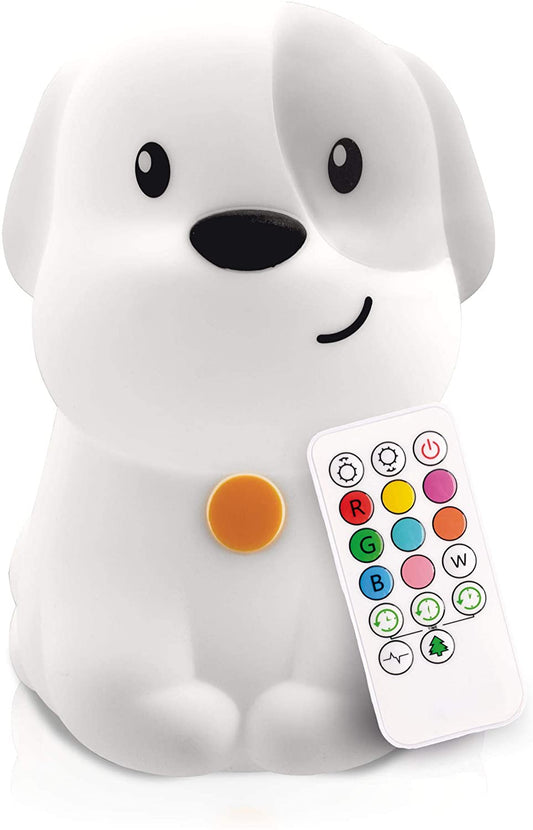 Remote Control Puppy Night Light for Children - Soft Soothing LED Nursery Lamp for Babies & Kids - Improve Sleep Quality with Adjustable Brightness & Timer