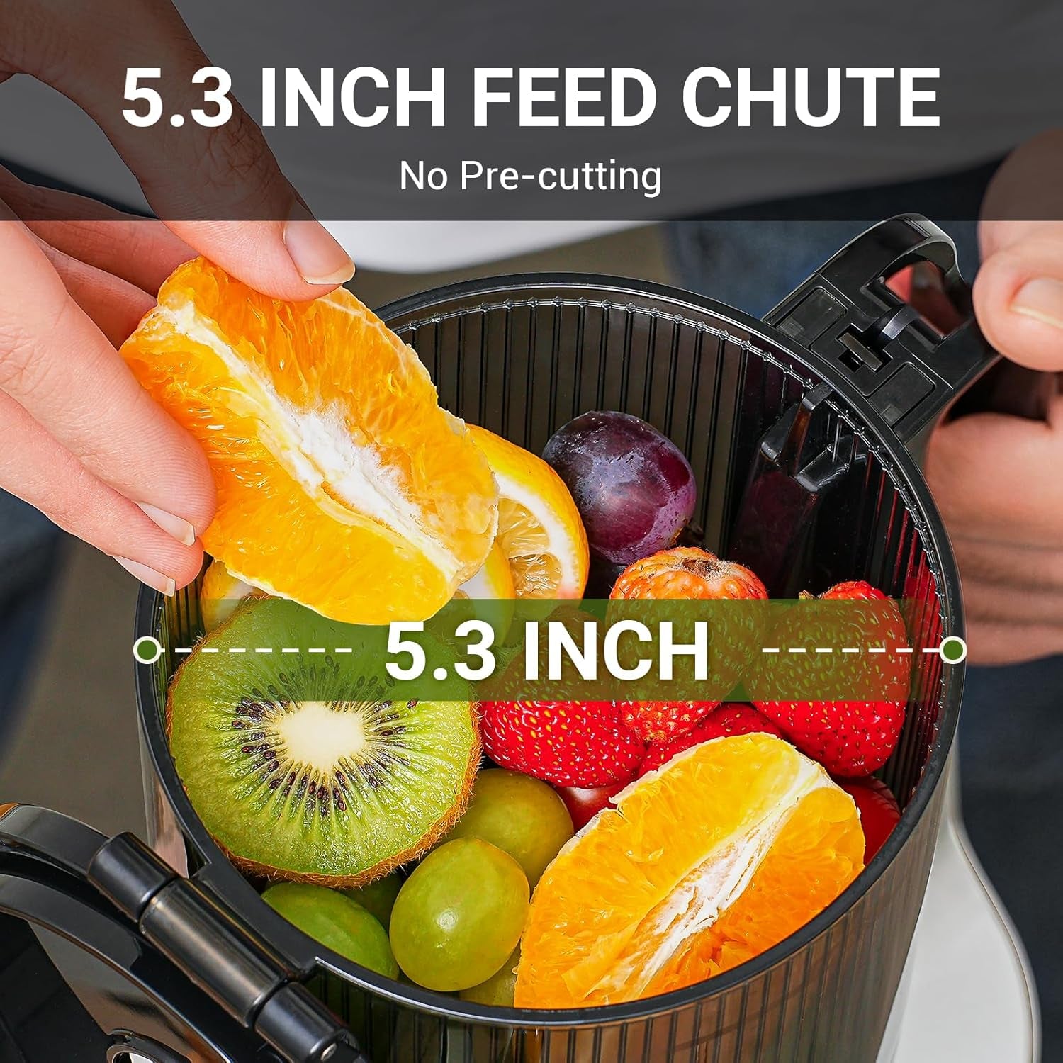 Juicer Machines,  5.3-Inch Self-Feeding Masticating Juicer Fit Whole Fruits & Vegetables, Cold Press Electric Juicer Machines with High Juice Yield, Easy Cleaning, BPA Free, 250W-Silver