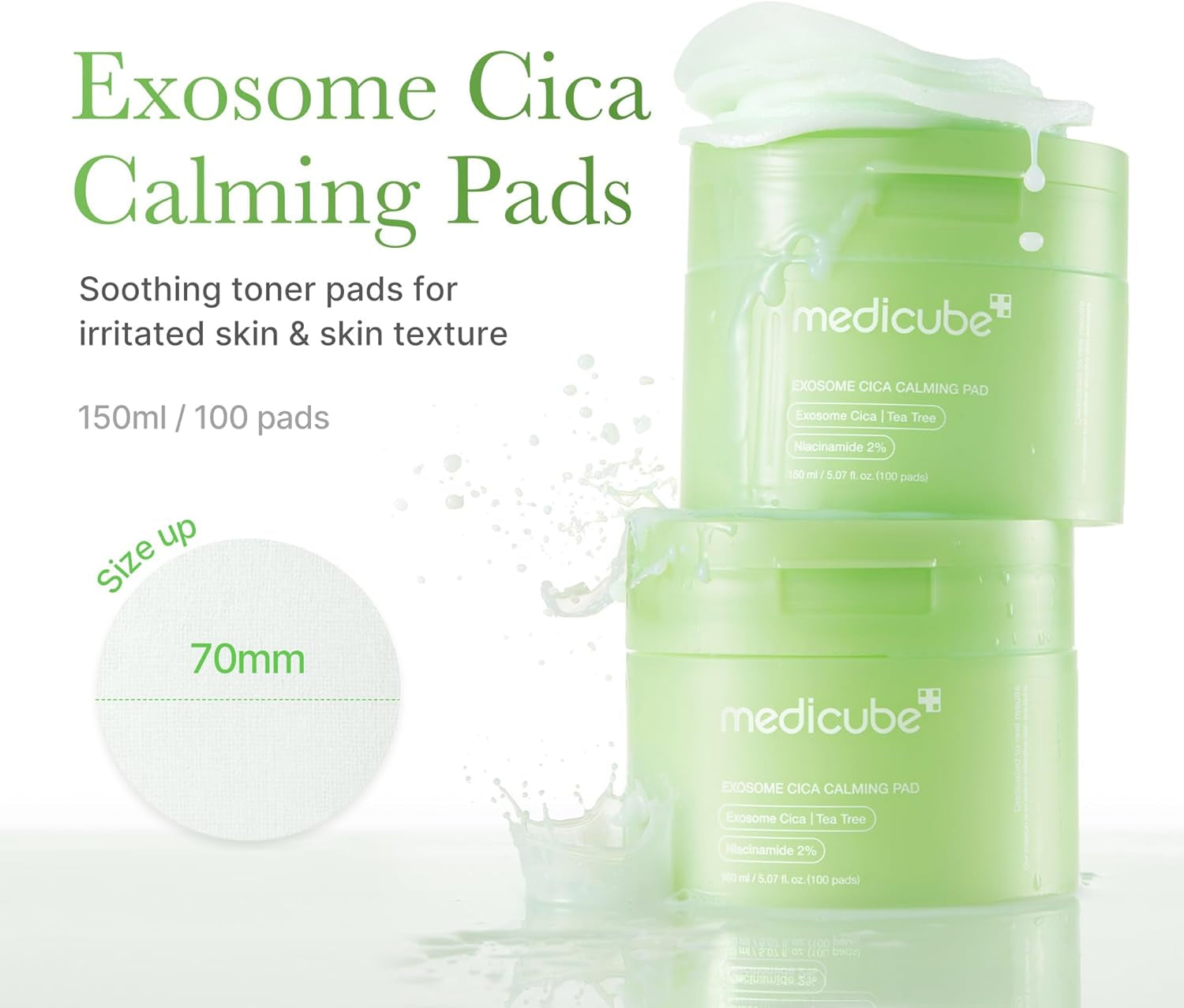 Exosome CICA Tea Tree Calming Toner Pads for Sensitive Skin with Centella Asiatica Help Reduce Redness & Breakouts. Low-Irritating & Hydrating Daily Care, Korean Skincare, Vegan (100 Pads)