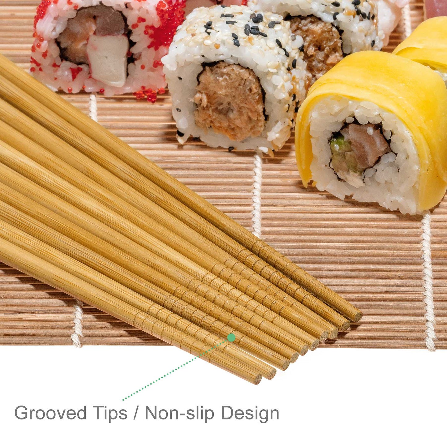 Bamboo Sushi Making Kit with 2 Sushi Rolling Mats, 5 Pairs of Reusable