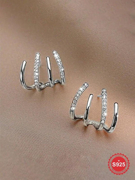 S925 Sterling Silver Fashion Artificial Zircon Decor Claws Earrings, Elegant Jewelry for Women, Trendy All-Match & Exquisite Jewelry for Birthday Gift