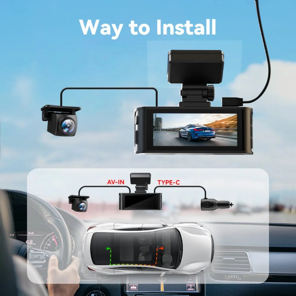 Dash Cam 4K, Dashcam Front and Rear with Wifi & GPS, 4K/2.5K Front+1080P Rear Car Camera with Night Vision, 3.18'' LCD Screen, Loop Recording, Black